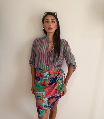 Camicia a righe Fucsia/tiffany