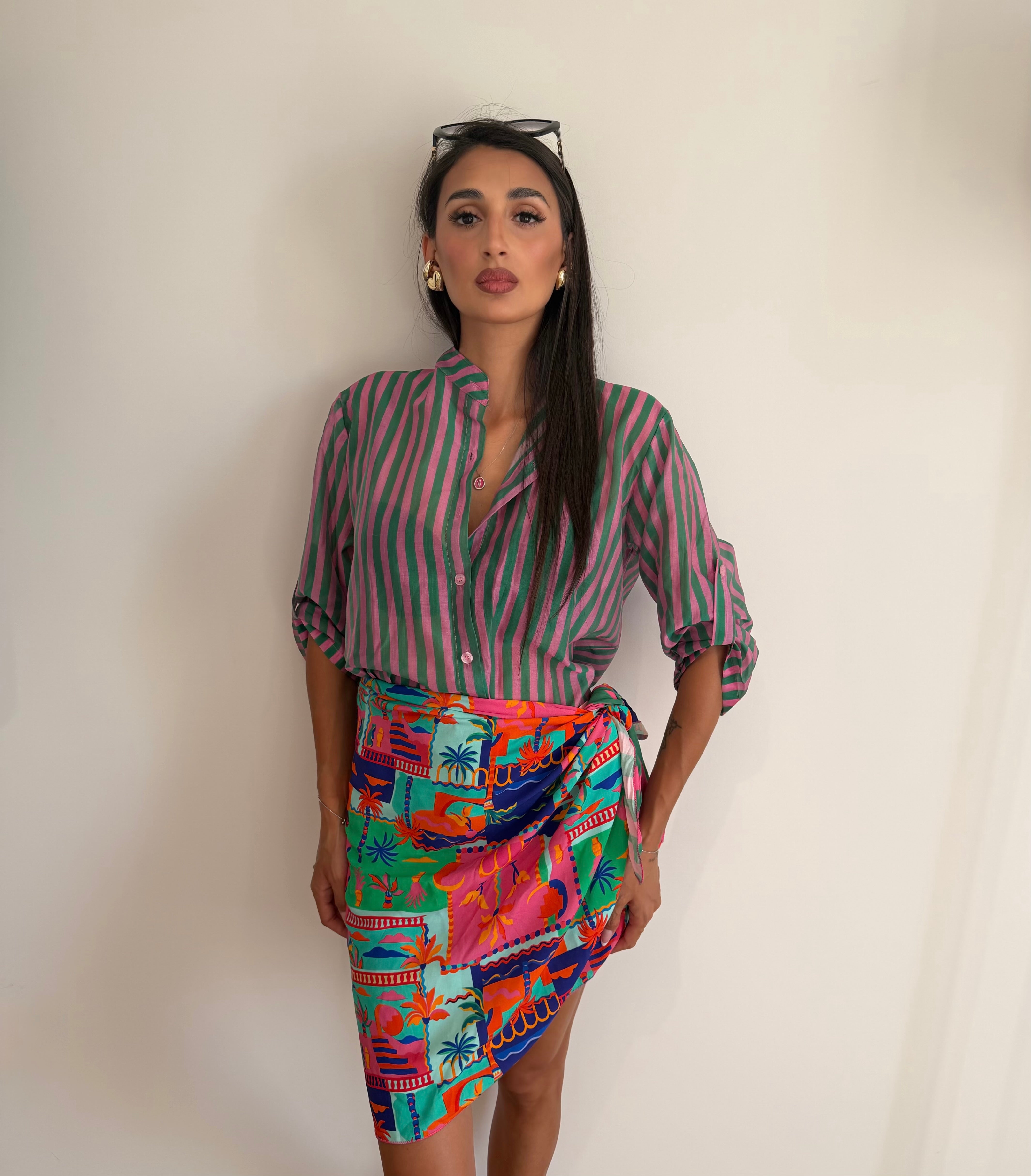 Camicia a righe Fucsia/tiffany