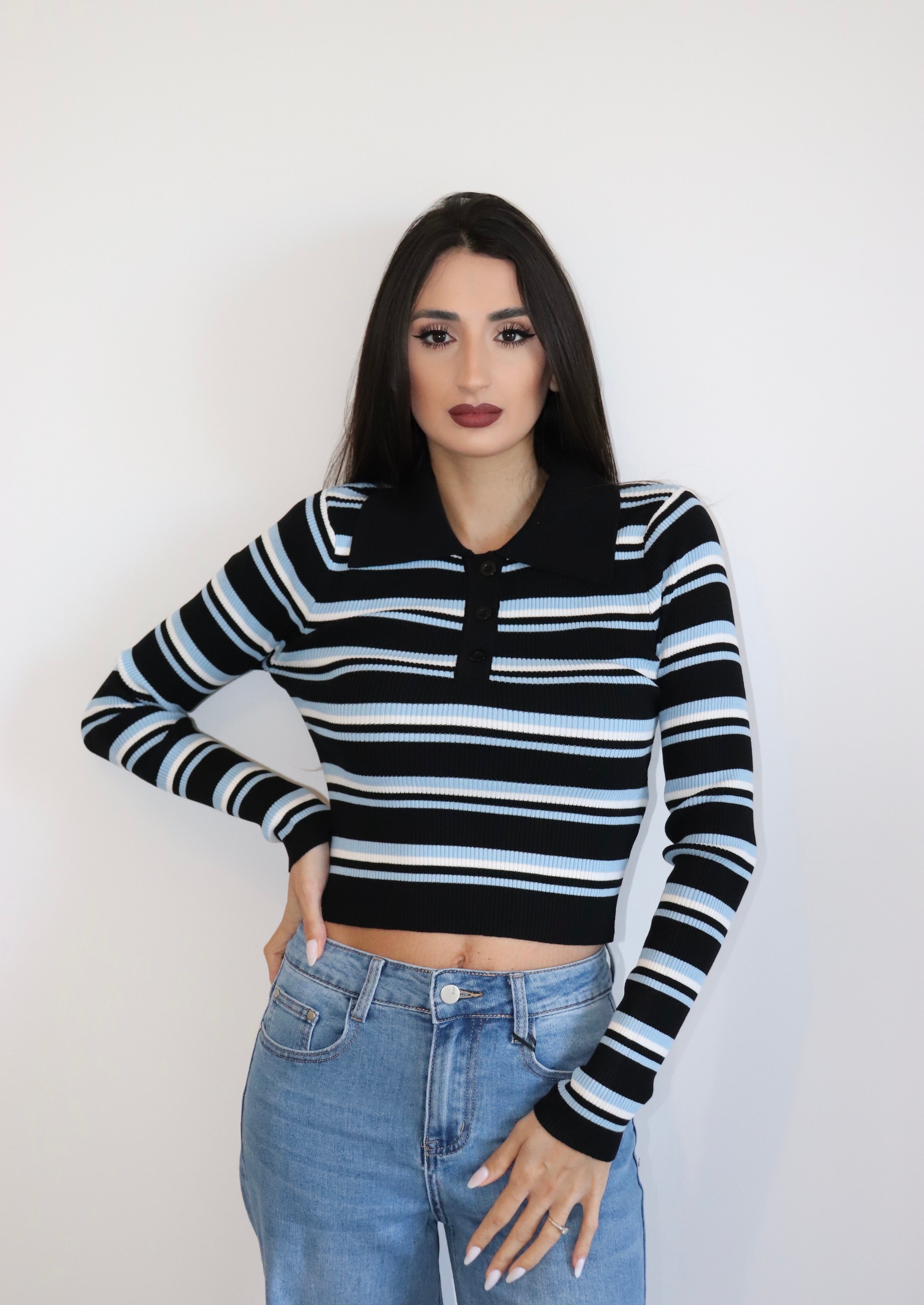 Polo a righe crop
