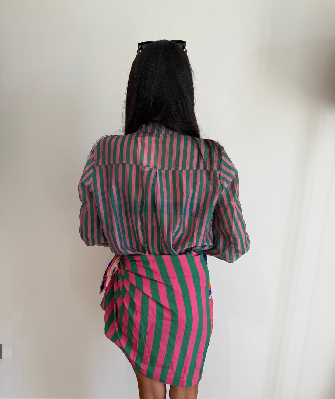 Camicia a righe Fucsia/tiffany