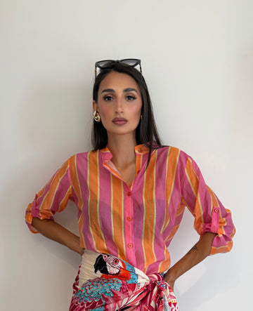 Camicia a righe rosa/arancio/giallo