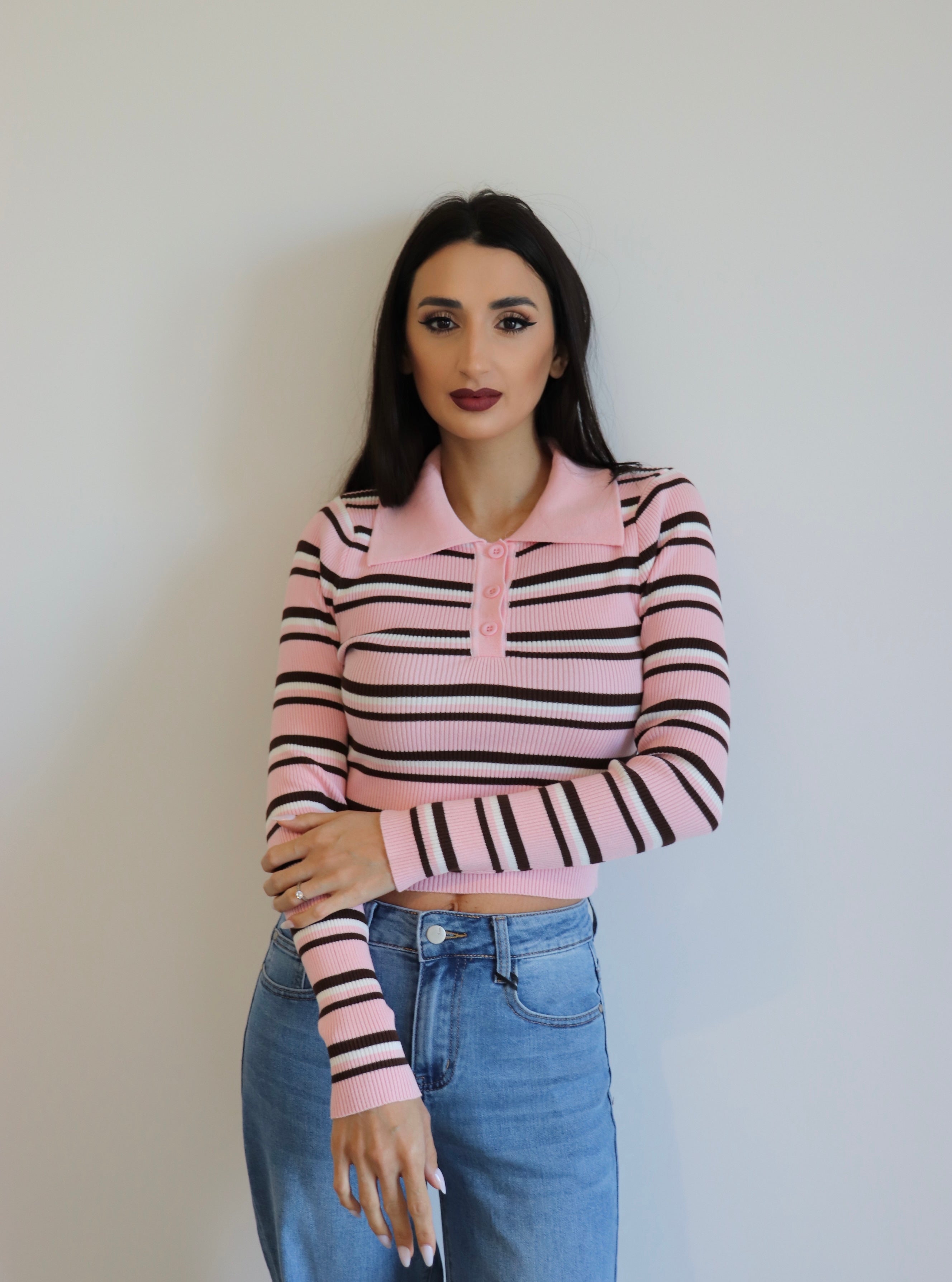 Polo a righe crop