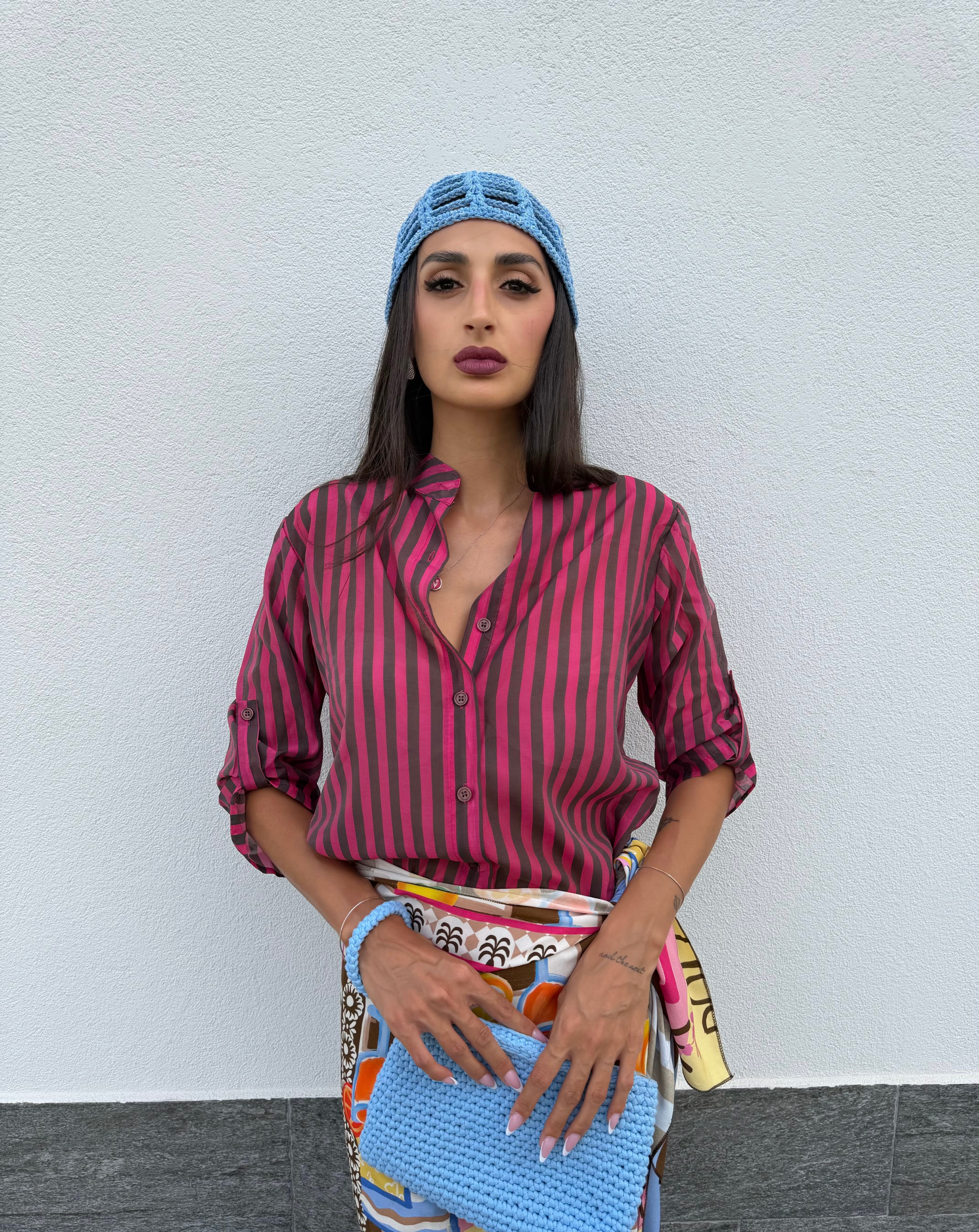 Camicia righe fucsia/marrone
