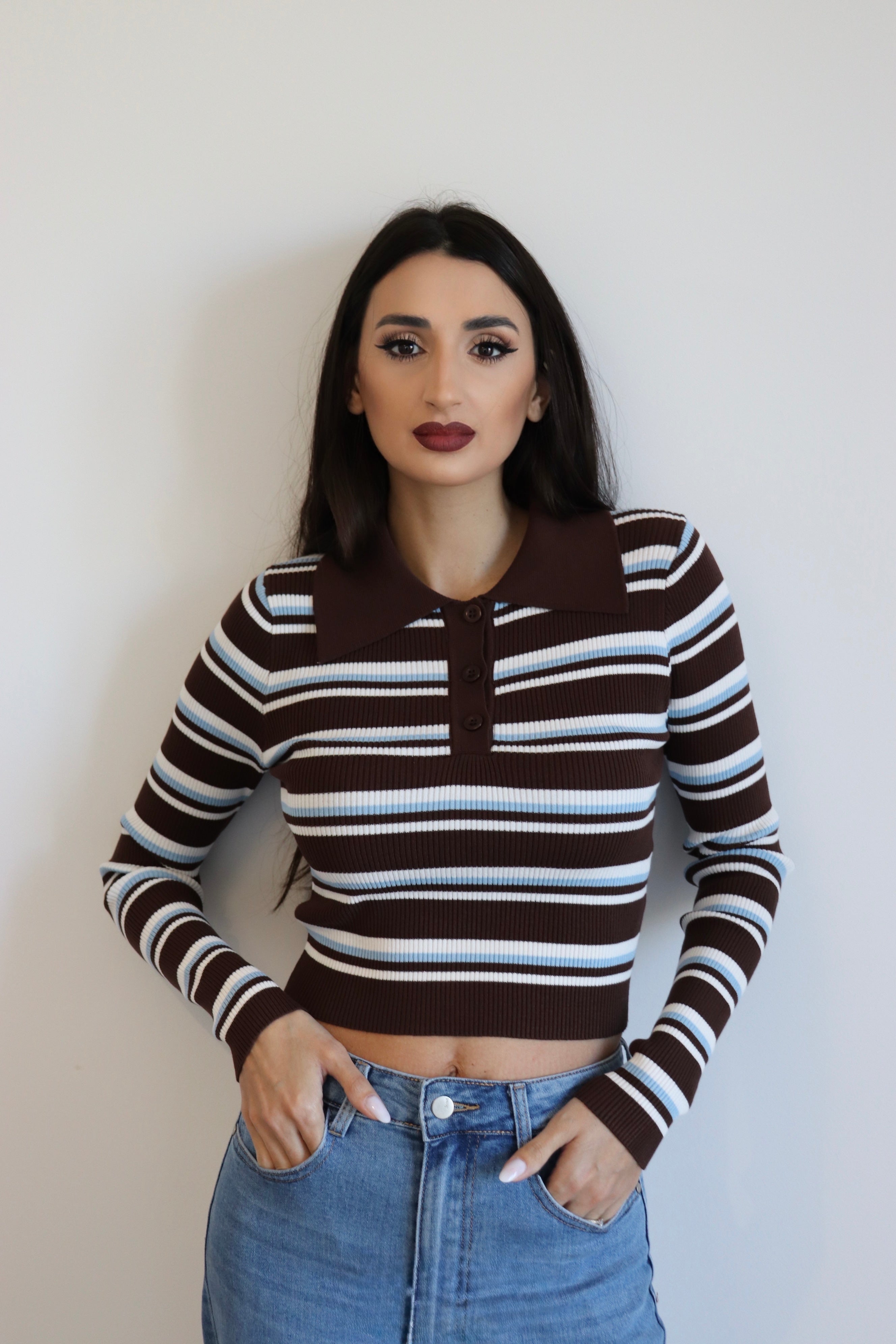 Polo a righe crop