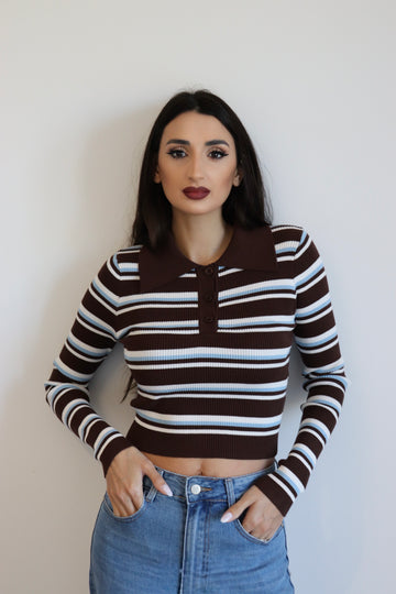 Polo a righe crop