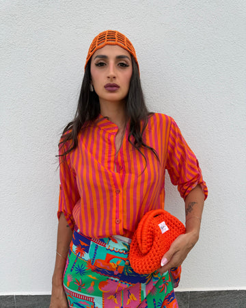 Camicia righe arancio/fucsia