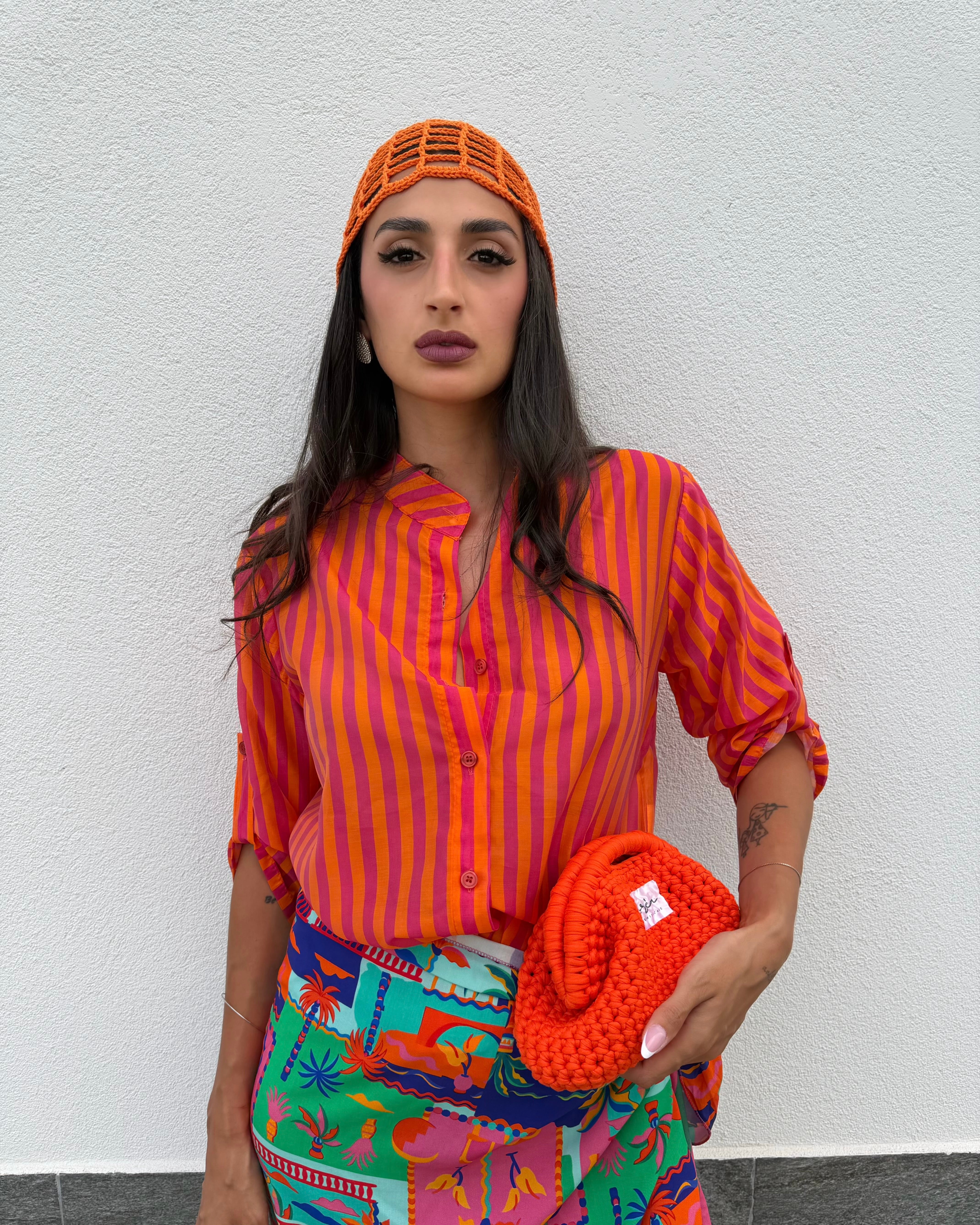 Camicia righe arancio/fucsia