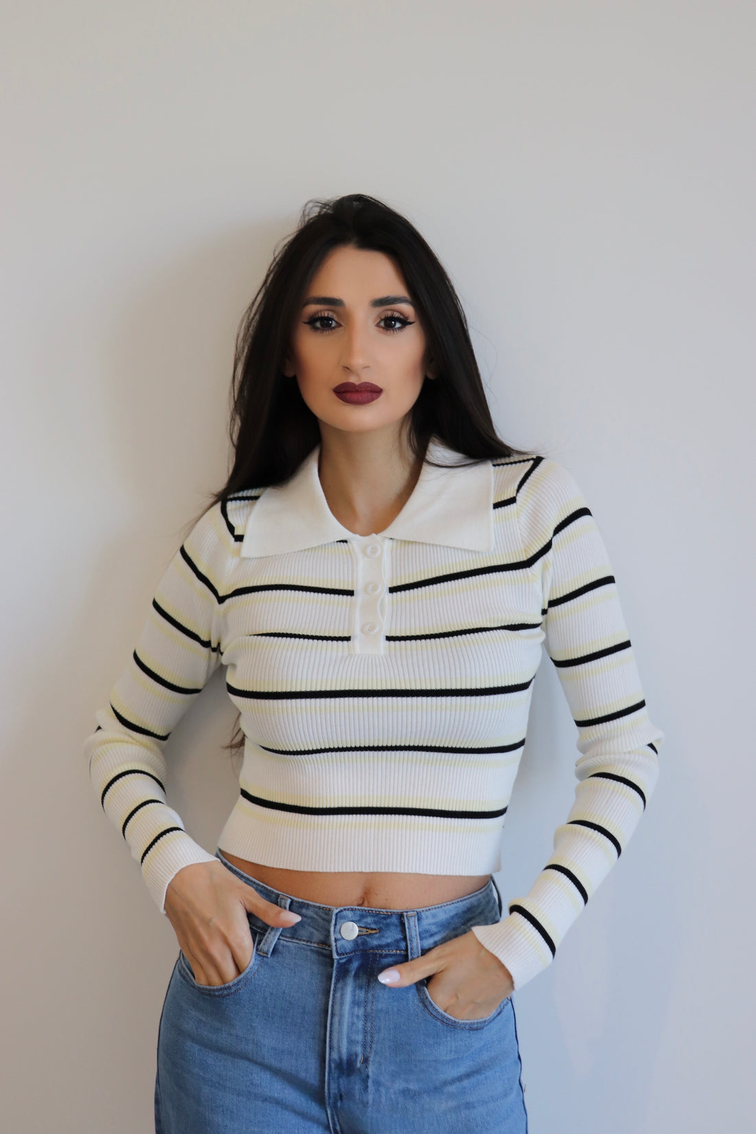 Polo a righe crop