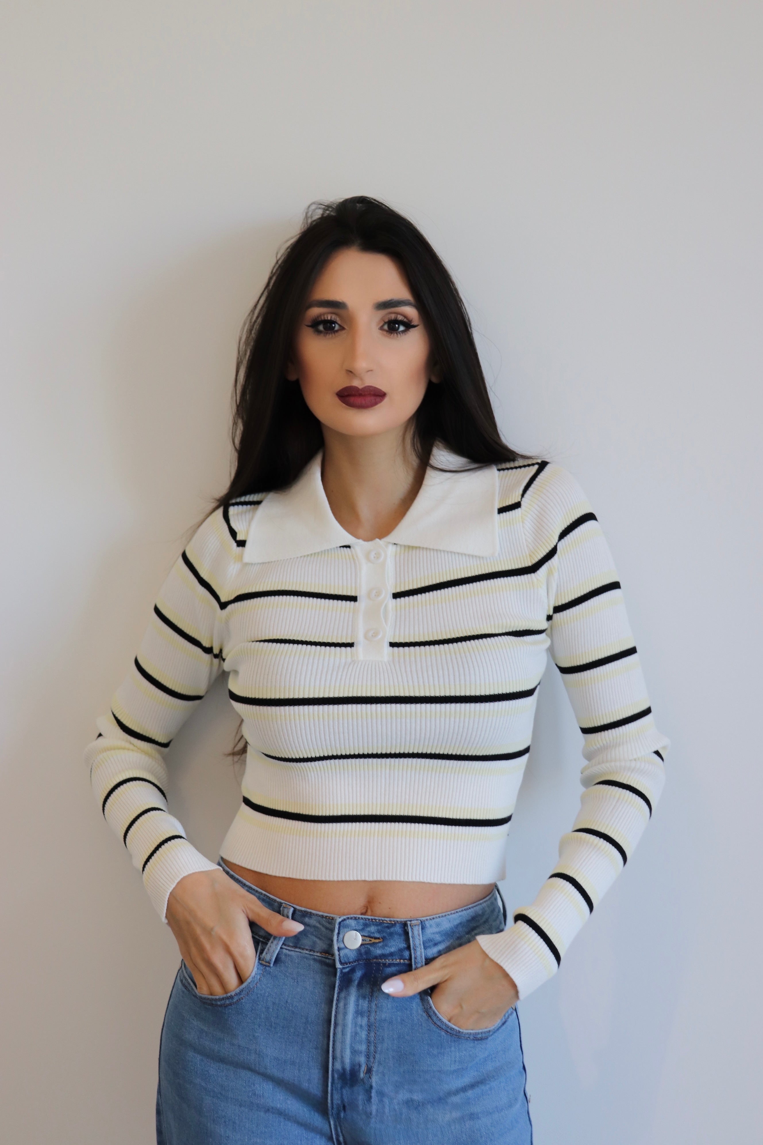 Polo a righe crop
