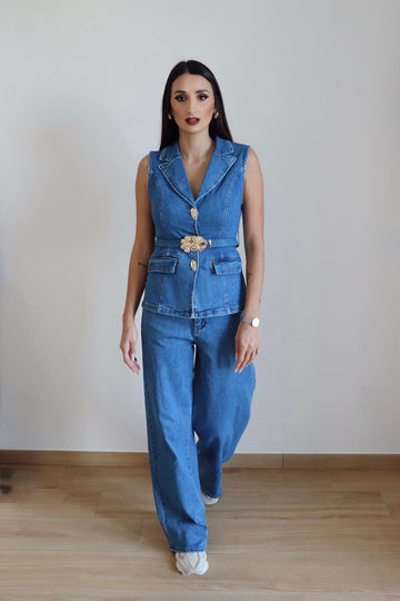 Completo in denim smanicato